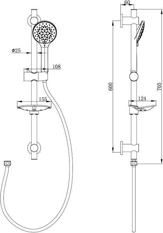 Riko Essential glijstang set 69 cm rond chroom