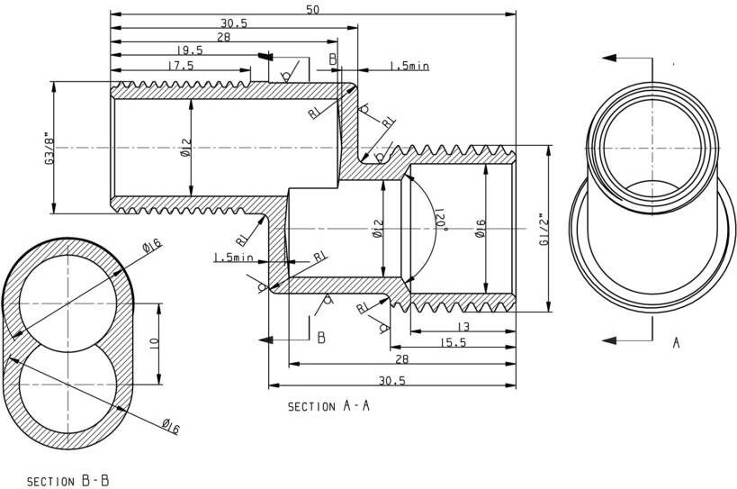 Riko S-koppeling 1 2" x 3 8" messing vernikkeld