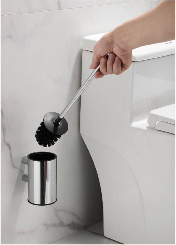 SaniClear Academy toilet borstel met houder rond chroom