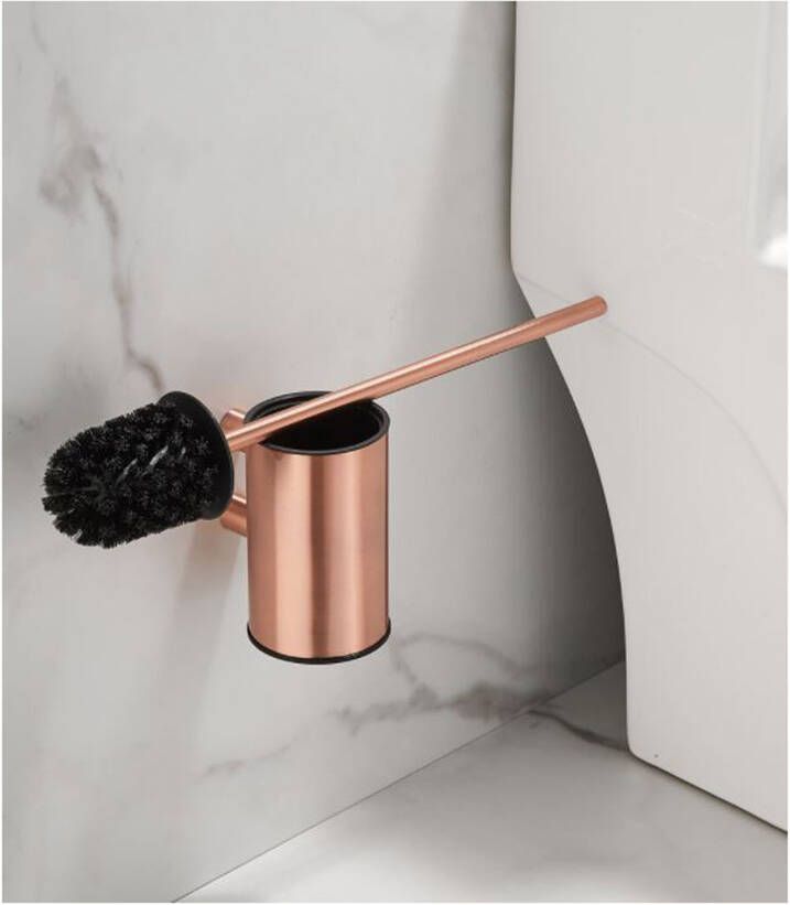 SaniClear Academy toilet borstel met houder rond geborsteld koper