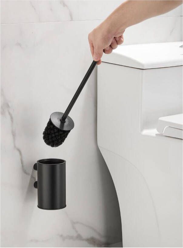 SaniClear Academy toilet borstel met houder rond zwart mat
