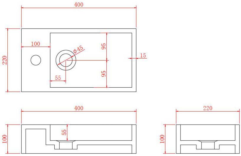 SaniClear Alaska fontein links 40x22 cm solid surface wit mat