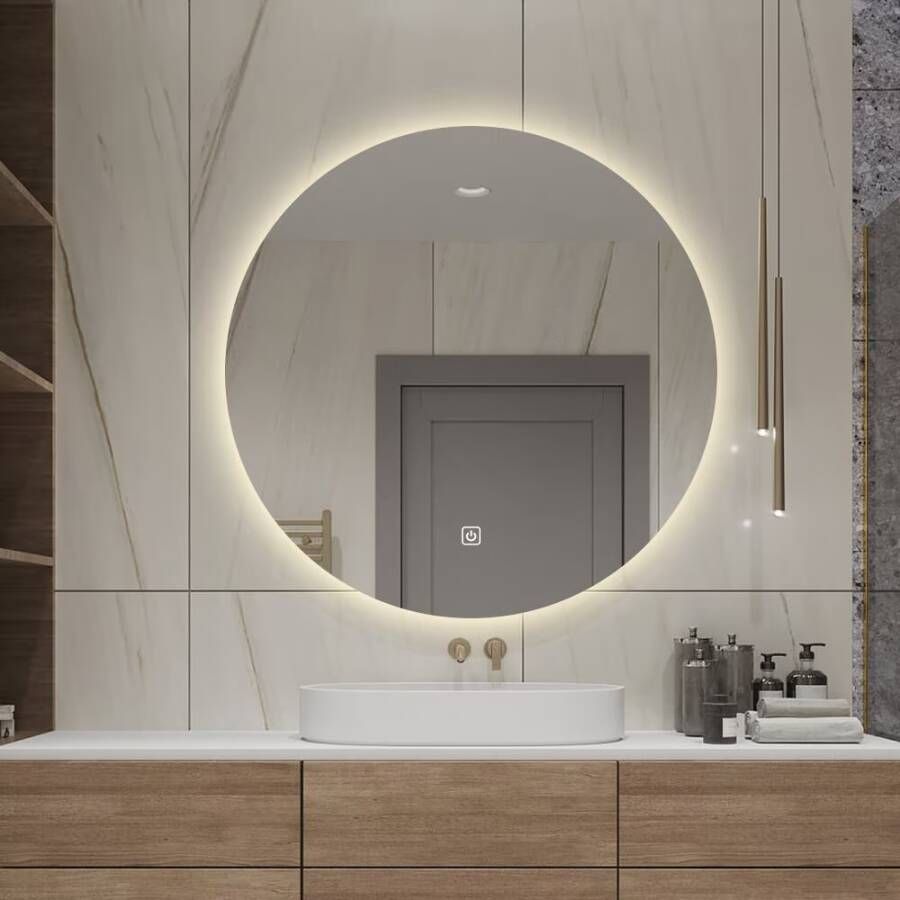 SaniClear Badkamerspiegel Circle | 90 cm | Rond | Indirecte LED verlichting | Touch button | Met verwarming