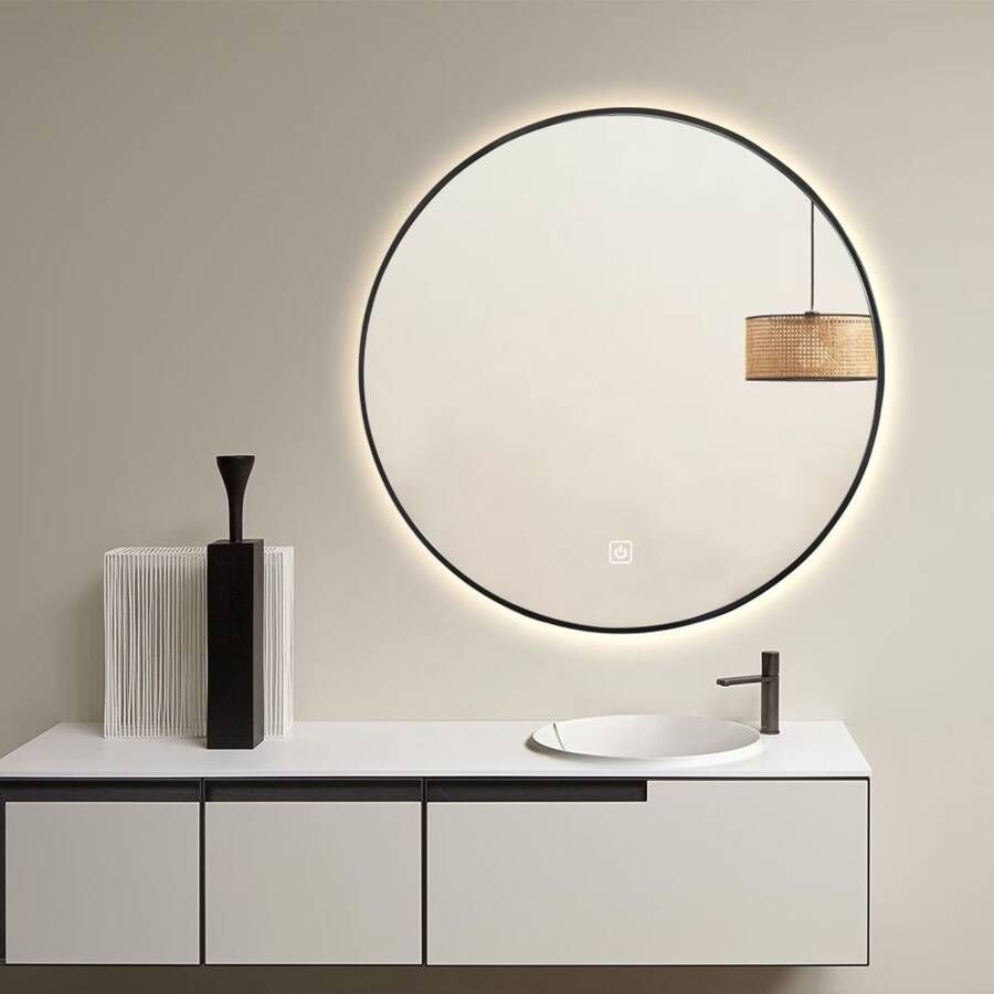 SaniClear Badkamerspiegel Circle Black | 100 cm | Rond | Indirecte LED verlichting | Touch button | Met verwarming