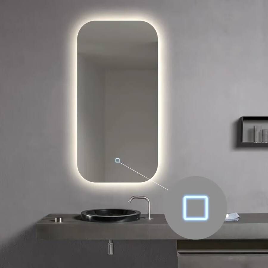 SaniClear Badkamerspiegel Denver | 50x100 cm | Indirecte verlichting | Touch button | Met spiegelverwarming