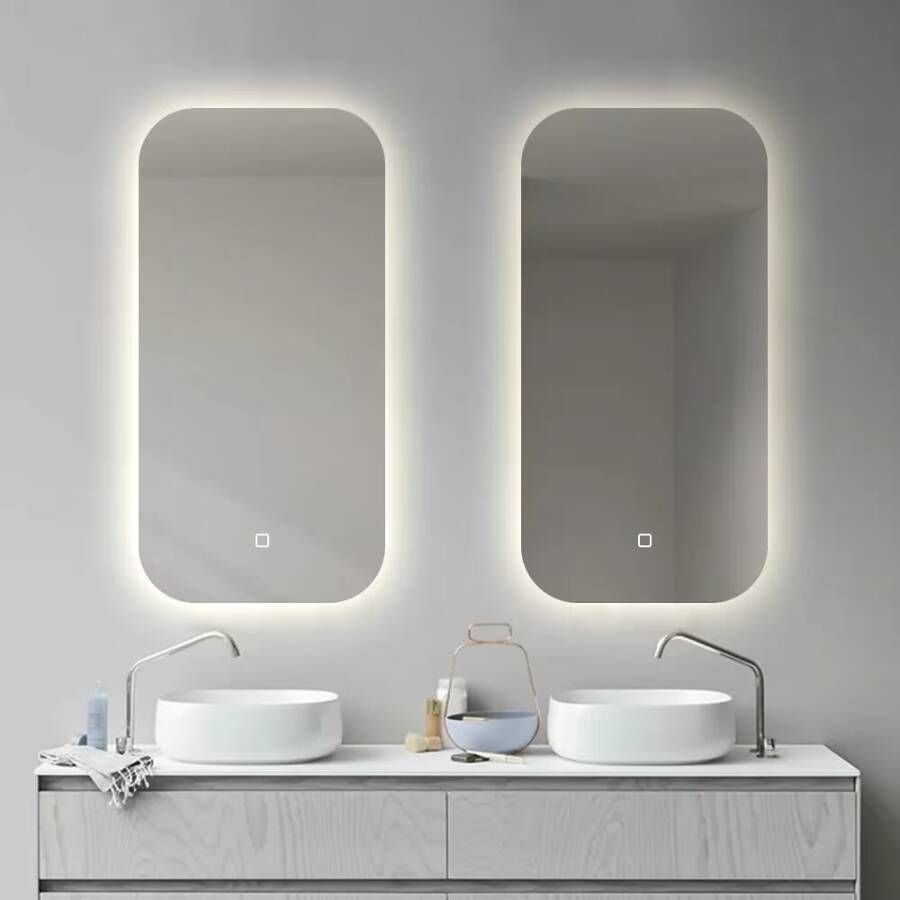 SaniClear Badkamerspiegel Denver | 50x100 cm | Set van 2 | Indirecte verlichting | Touch button | Met spiegelverwarming