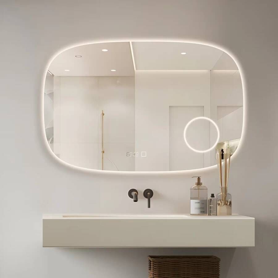 SaniClear Badkamerspiegel Shave | 100x65 cm | Vergrootglas | Indirecte verlichting | Touch button | Met spiegelverwarming