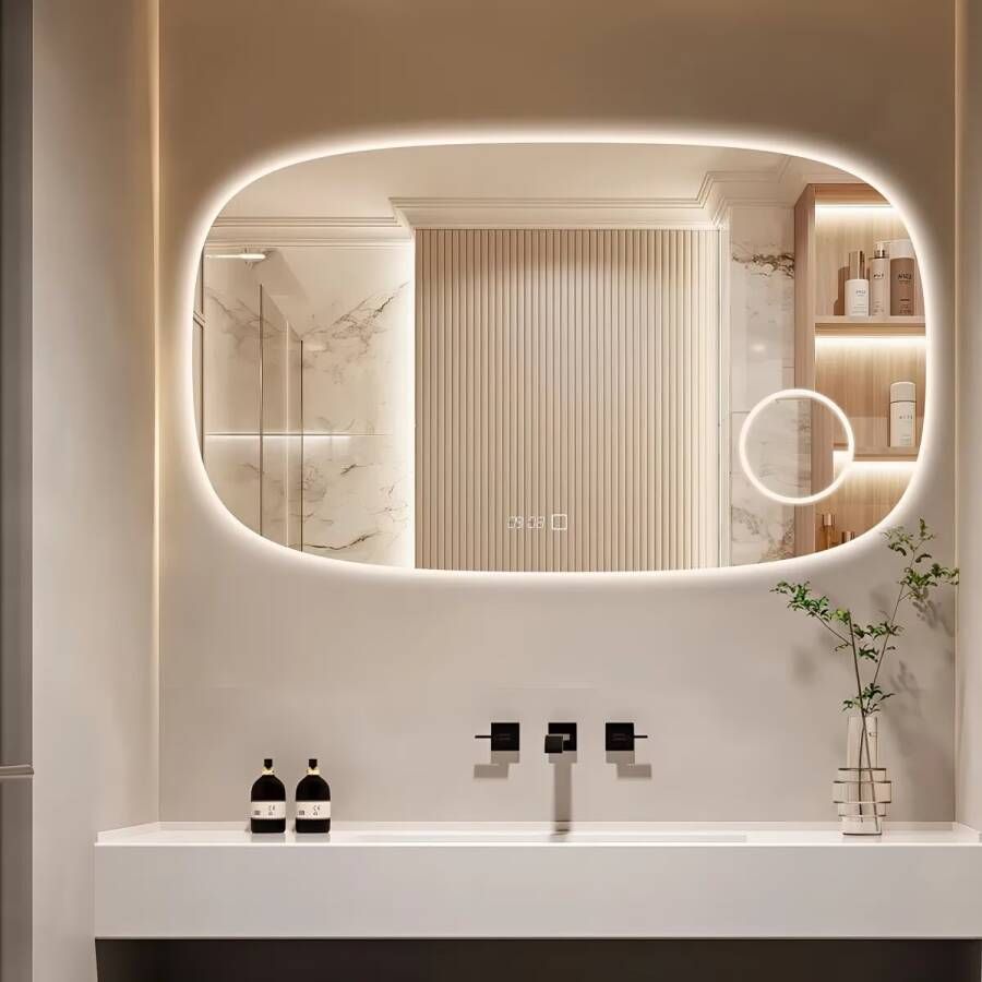 SaniClear Badkamerspiegel Shave | 120x70 cm | Vergrootglas | Indirecte verlichting | Touch button | Met spiegelverwarming