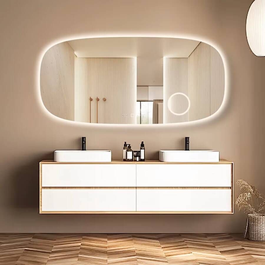 SaniClear Badkamerspiegel Shave | 160x75 cm | Vergrootglas | Indirecte verlichting | Touch button | Met spiegelverwarming