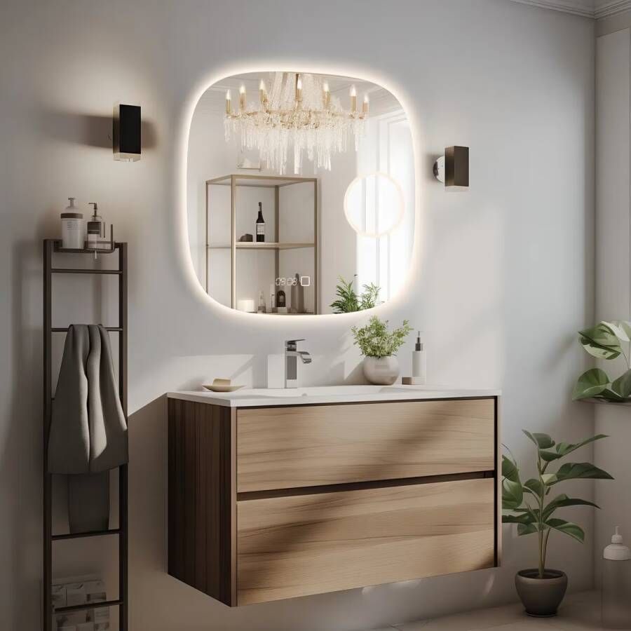 SaniClear Badkamerspiegel Shave | 60x60 cm | Vergrootglas | Indirecte verlichting | Touch button | Met spiegelverwarming