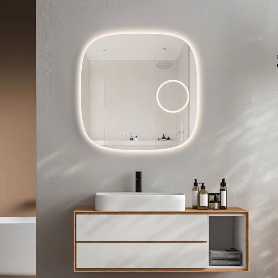 SaniClear Badkamerspiegel Shave | 60x60 cm | Vergrootglas | Indirecte verlichting | Touch button | Met spiegelverwarming