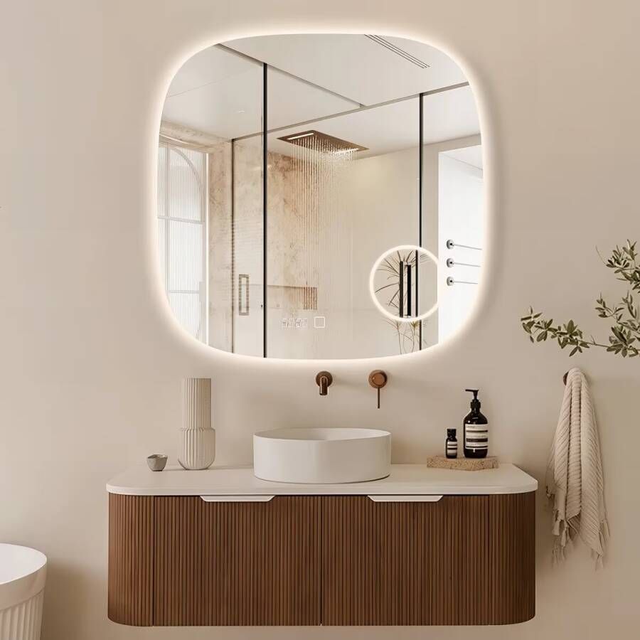 SaniClear Badkamerspiegel Shave | 80x80 cm | Vergrootglas | Indirecte verlichting | Touch button | Met spiegelverwarming