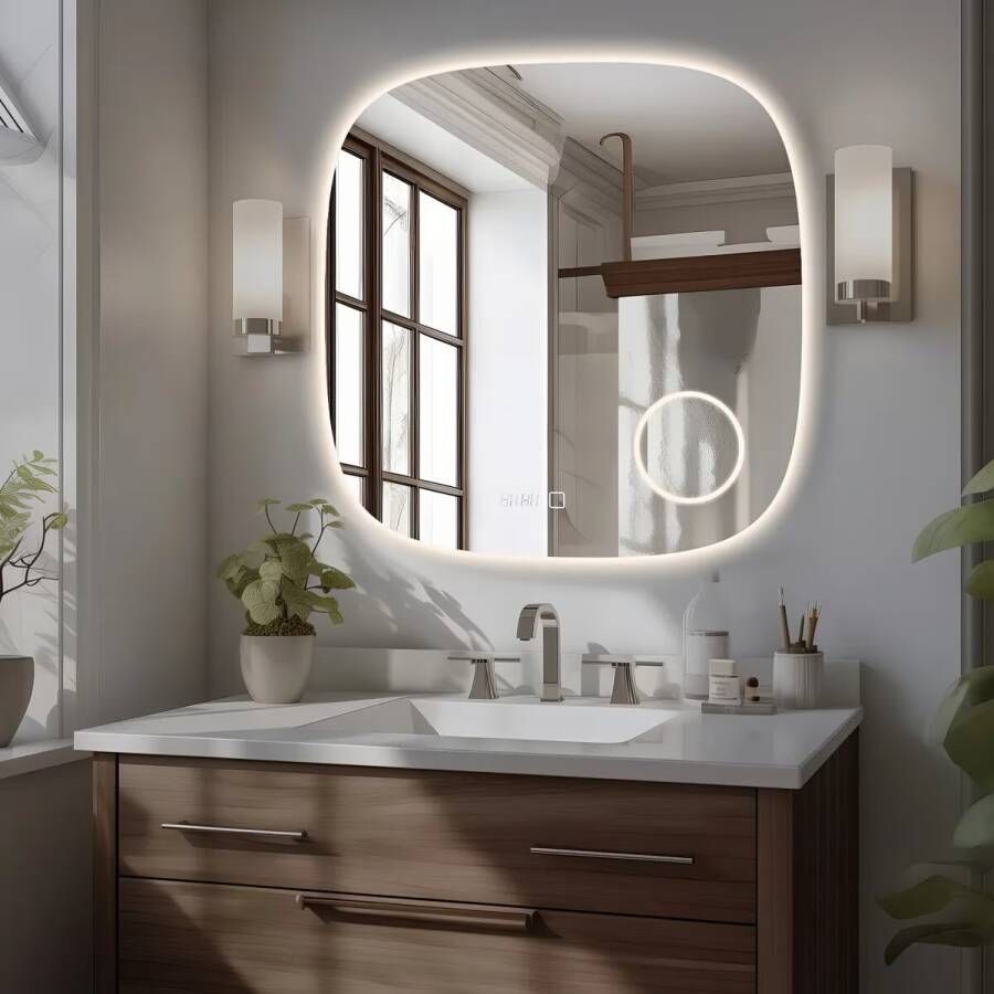 SaniClear Badkamerspiegel Shave | 80x80 cm | Vergrootglas | Indirecte verlichting | Touch button | Met spiegelverwarming