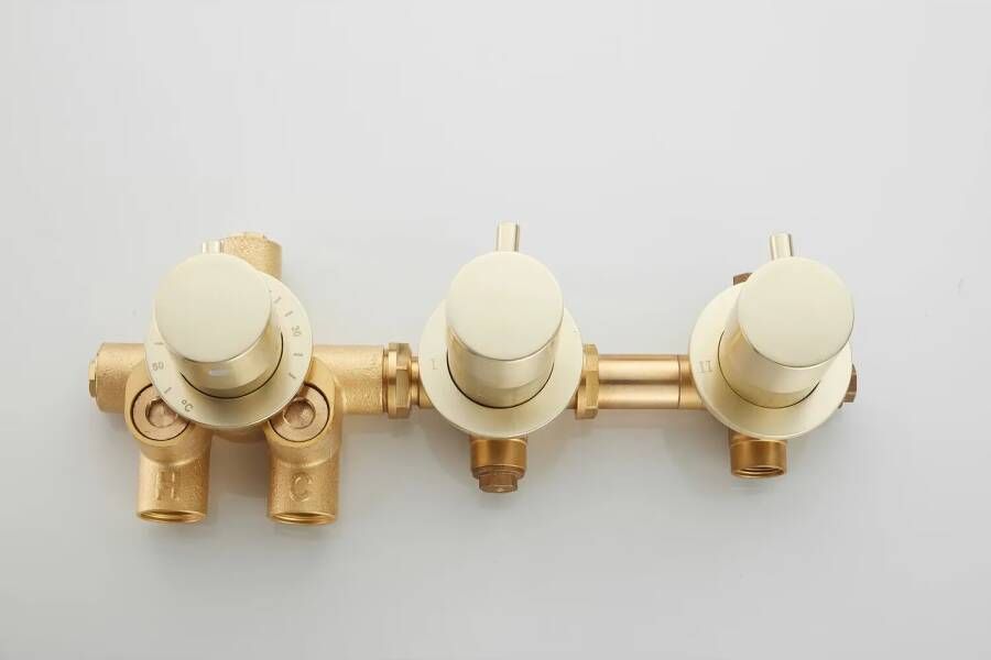 SaniClear Badkraan set Plus | Inbouw | Thermostaatkraan | Incl.Inbouwdeel | Geborsteld Messing mat goud