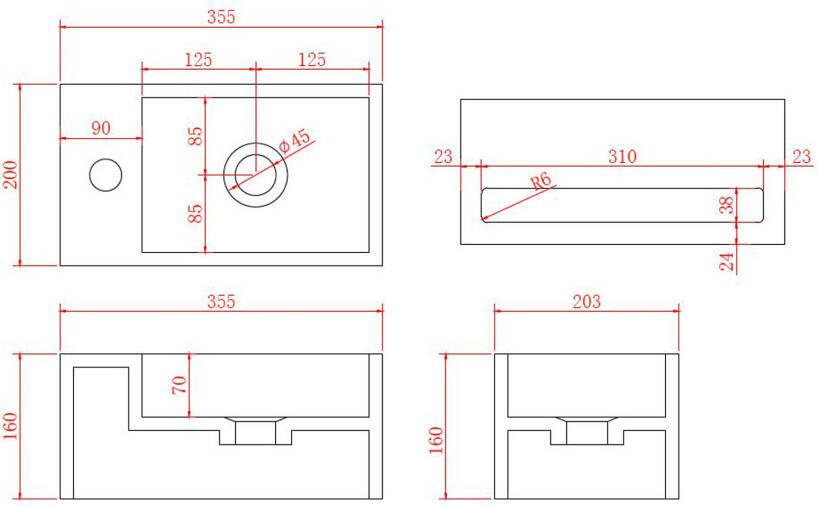 SaniClear Bali fontein links 36x20 cm solid surface wit mat