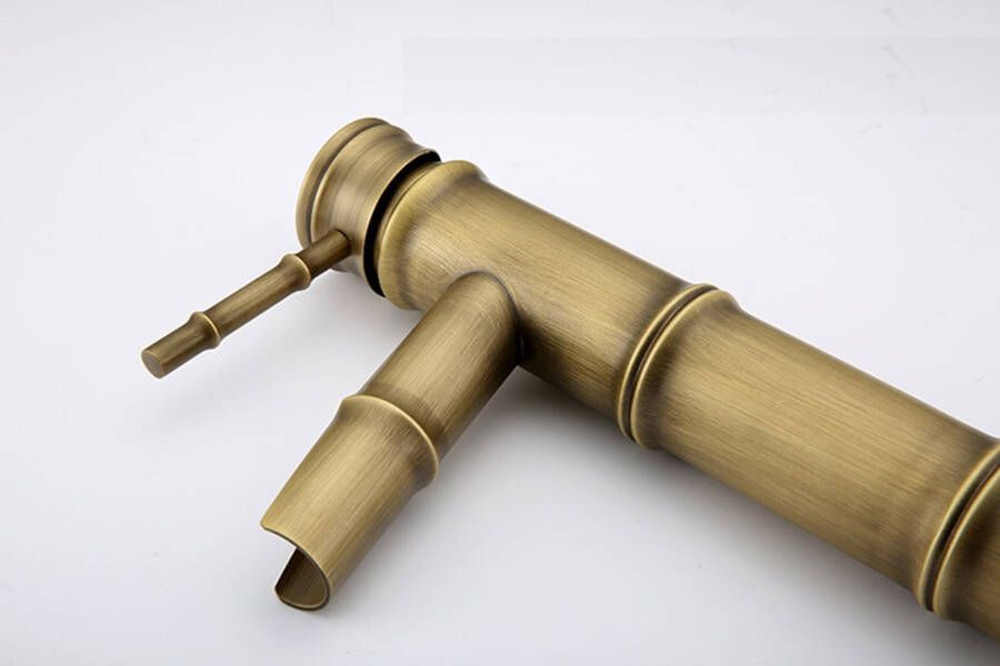 SaniClear Wastafelkraan Bamboo | Opbouw | Mengkraan | Waterval uitloop | Hoog model | 1-hendel | Rond | Antiek brons