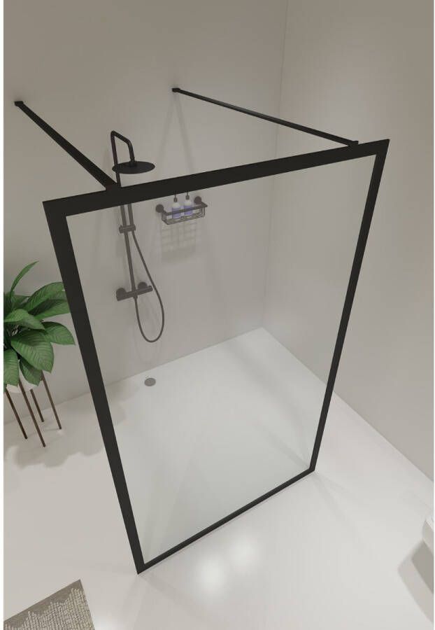 SaniClear Vrijstaande douchewand Block | 100x200 cm | Helder glas | Zwart mat beslag