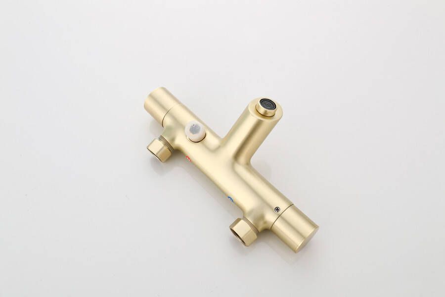 SaniClear Badkraan Brass | Opbouw | Thermostaatkraan | Incl.Handdoucheset | 2-weg | hoh 15 cm | 2-knops | Rond | Messing mat