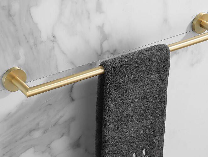 SaniClear Handdoek houder Brass | Wandmontage | 60 cm | Enkel houder | Messing mat goud geborsteld