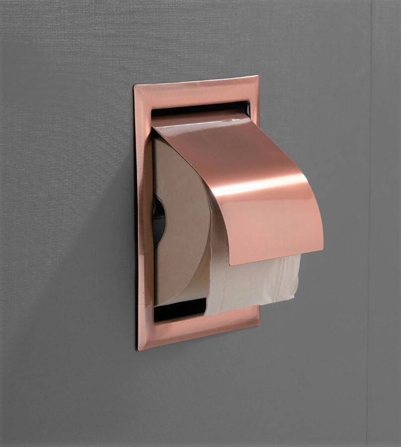 SaniClear Toiletrolhouder Copper | Inbouw | Met klep | Messing | Vierkant | Koper geborsteld