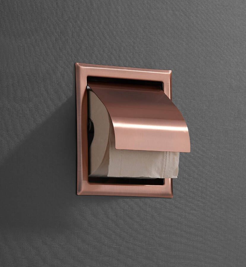 SaniClear Toiletrolhouder Copper | Inbouw | Met klep | Messing | Vierkant | Koper geborsteld