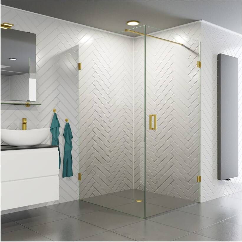 SaniClear Douchecabine Brass | Profieloos | 120x90x200 cm | 1 Draaideur | Geborsteld messing