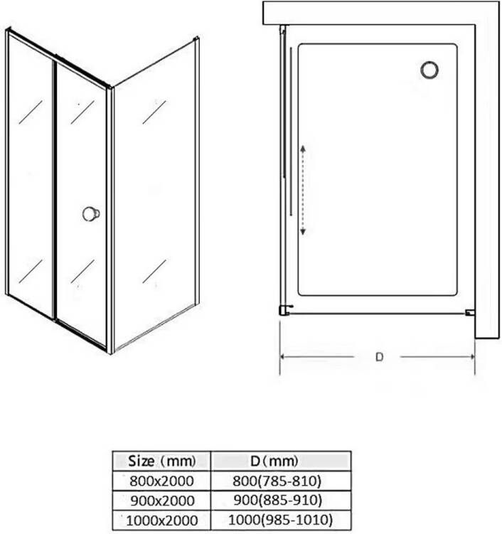 SaniClear Douchecabine Slide | 100x100x200 cm | 1 Schuifdeur | Chroom