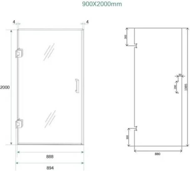 SaniClear Douchedeur Antique | 90x200 cm | Profielloze | Draaideur | Helder glas | Verouderd messing beslag