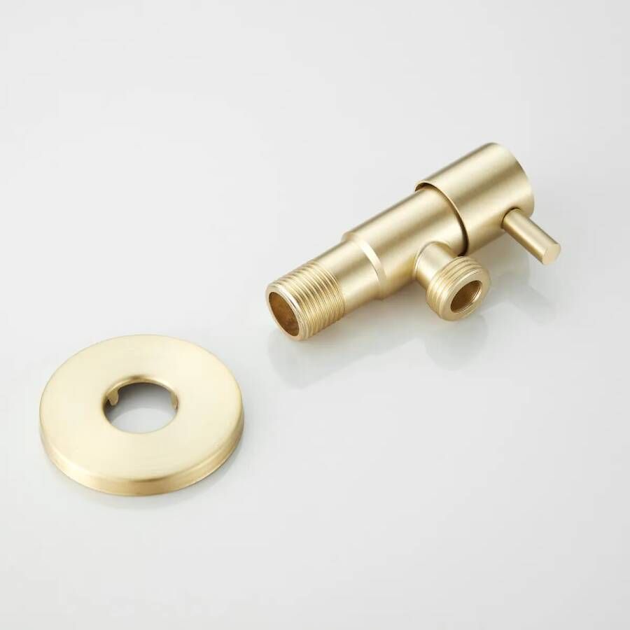 SaniClear Hoekstopkraan Brass | Met flexibele aansluitslang (30 cm) | 1 2x1 2" | Geborsteld messing mat goud