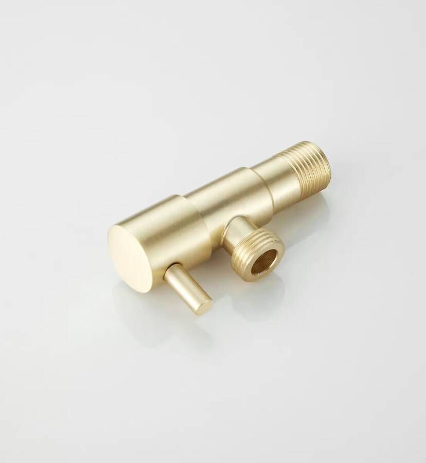 SaniClear Hoekstopkraan Brass | Met flexibele aansluitslang (30 cm) | 1 2x1 2" | Geborsteld messing mat goud