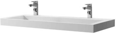 SaniClear Hoya wastafel met 2 kraangaten 120x45.5x11 cm solid surface wit mat