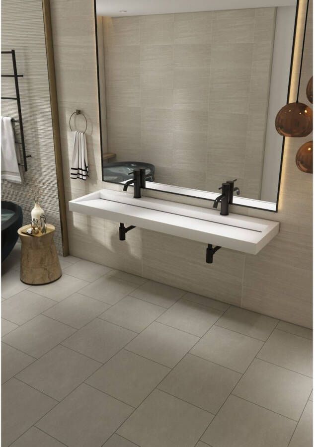 SaniClear Hoya wastafel met 2 kraangaten 160x45.5x11 cm solid surface wit mat