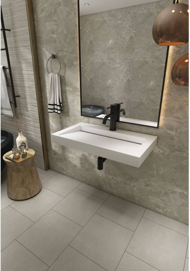 SaniClear Hoya wastafel met kraangat 80x45.5x8 cm solid surface wit mat