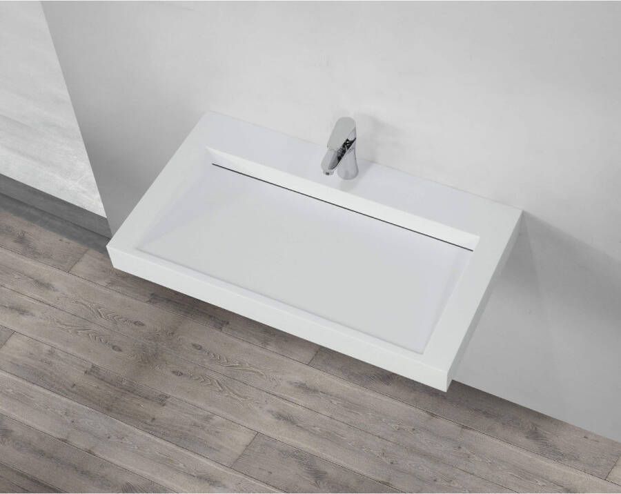 SaniClear Hoya wastafel met kraangat 80x45.5x8 cm solid surface wit mat