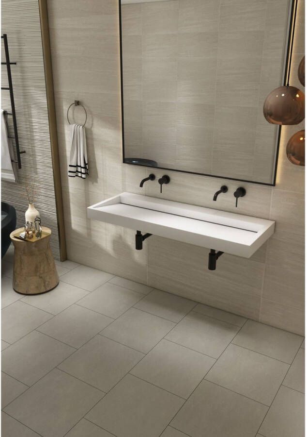 SaniClear Hoya wastafel zonder kraangat 120x45.5x11 cm solid surface wit mat