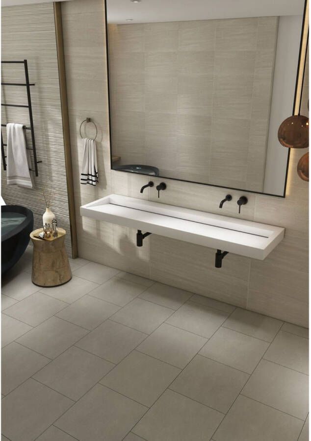 SaniClear Hoya wastafel zonder kraangat 160x45.5x11 cm solid surface wit mat