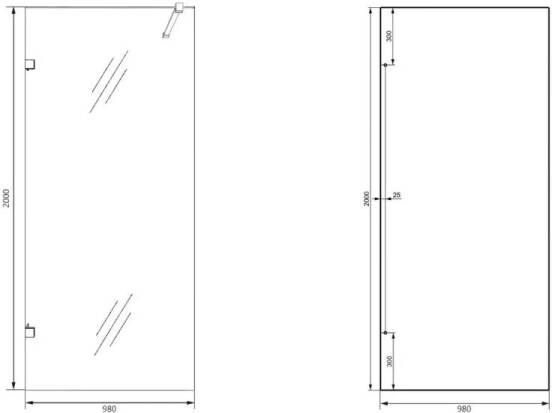 SaniClear Inloopdouche Antique | 100x200 cm | Profielloze | Incl.Stabilisatiestang | Helder glas | Verouderd messing beslag