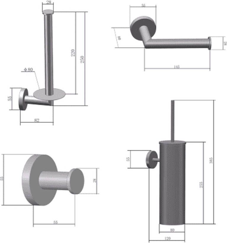 SaniClear Iron toilet accessoiresset 4-delig gunmetal
