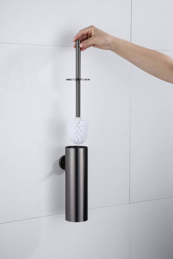 SaniClear Iron toiletborstel met wandhouder gunmetal