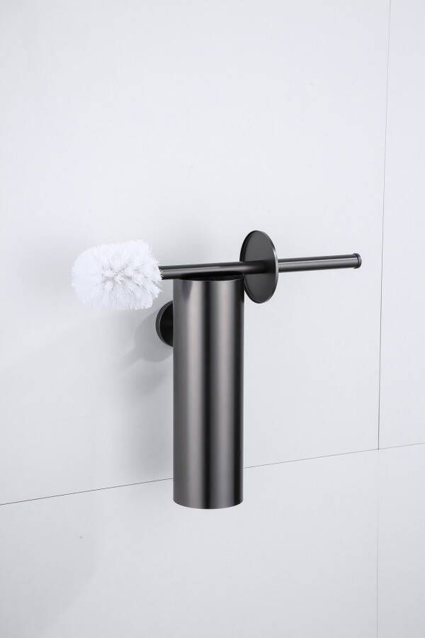 SaniClear Iron toiletborstel met wandhouder gunmetal