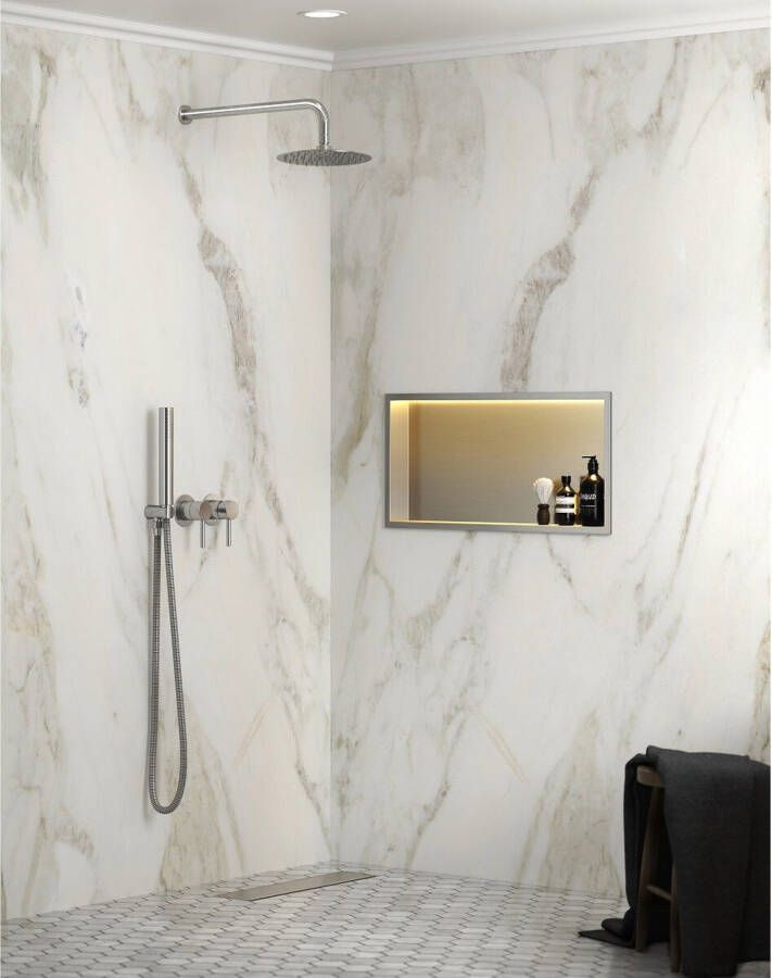 SaniClear Wandnis Lucio | Inbouw | 30x61x7 cm | Met verlichting | 1 vak | RVS look