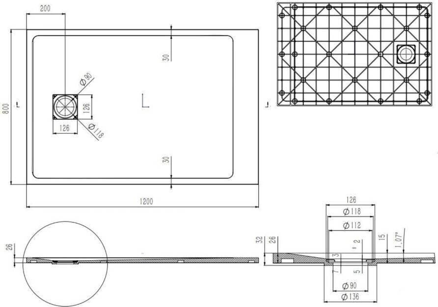 SaniClear Douchebak Naxos | 120x80 cm | SMC | Excl.Afvoer | Rechthoekig | Zwart mat