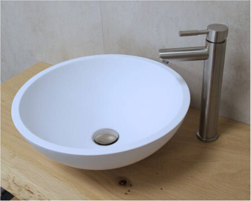 SaniClear Waskom New Stone | 41 cm | Solid surface | Vrijstaand | Rond | Wit mat