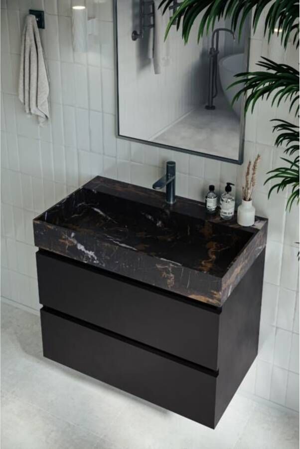 SaniClear Portoro Gold | Marmer | Op meubel | 1 kraangat | Rechthoek | Zwart Marmer