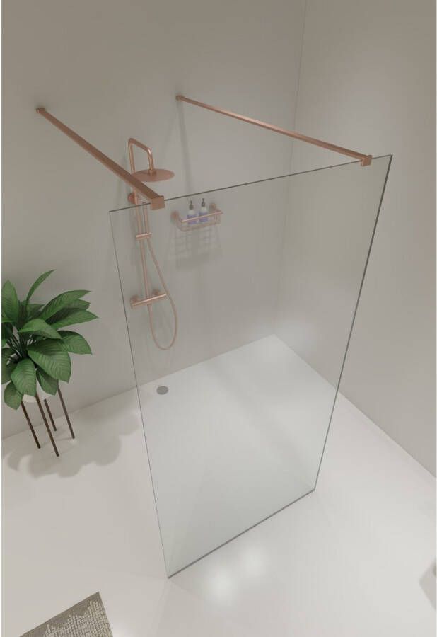 SaniClear Vrijstaande douchewand Redro | 100x200 cm | Helder glas | Koper geborsteld beslag