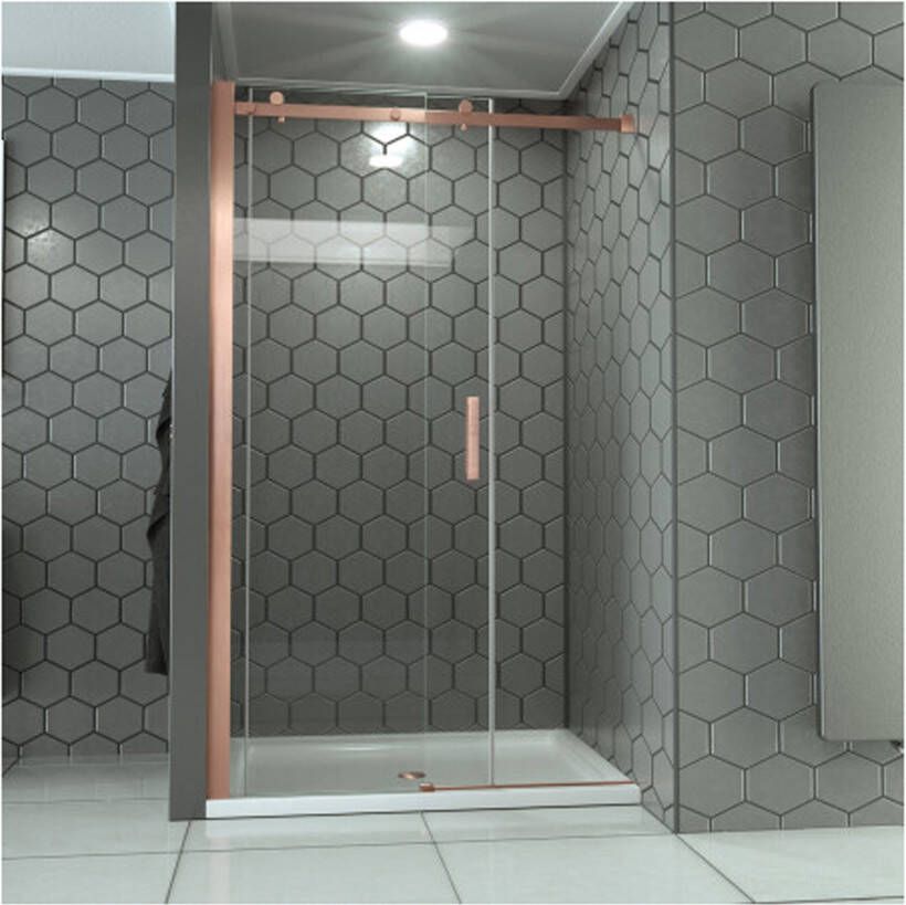 SaniClear Douchedeur Supreme | 100-110x200 cm | Helder glas | Koper geborsteld beslag