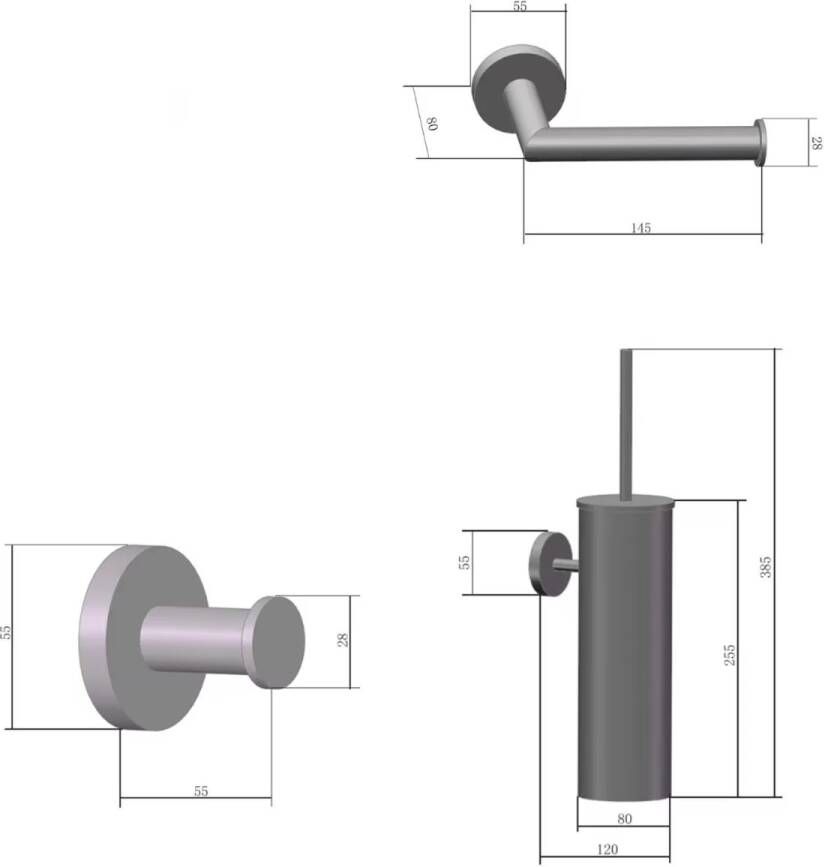 SaniClear Toilet accesoire set Antique | Wandmontage | Messing | Rond | Verouderd messing