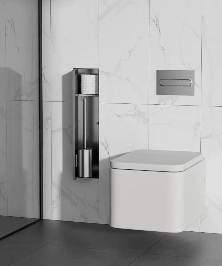 SaniClear Toiletborstelset Hide | Inbouw | Met rolhouder | Betegelbaar | RVS