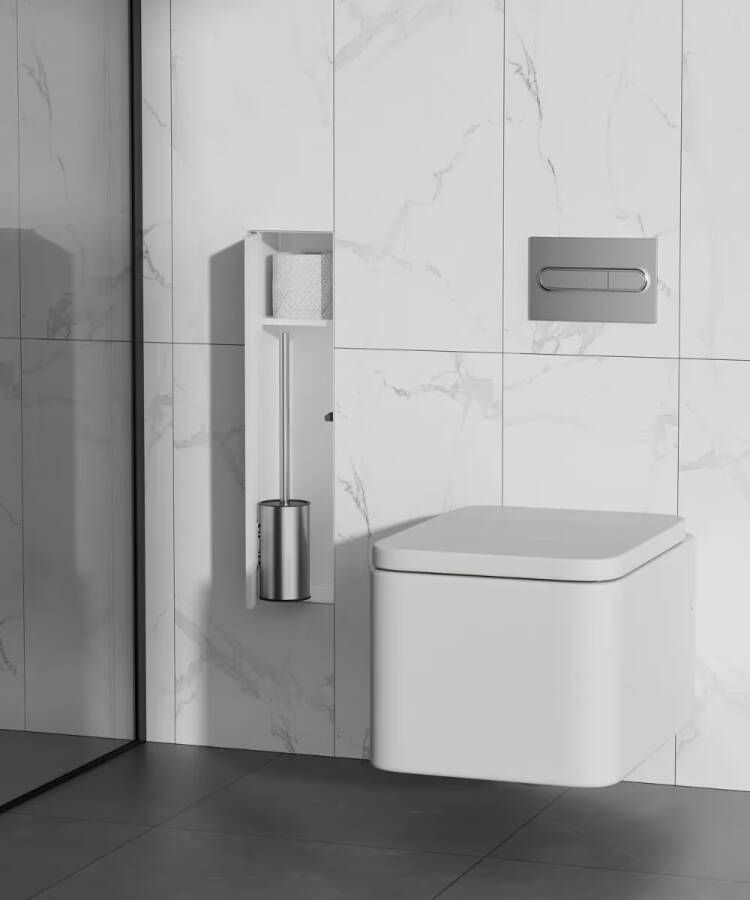 SaniClear Toiletborstelset Hide | Inbouw | Met rolhouder | Mat wit