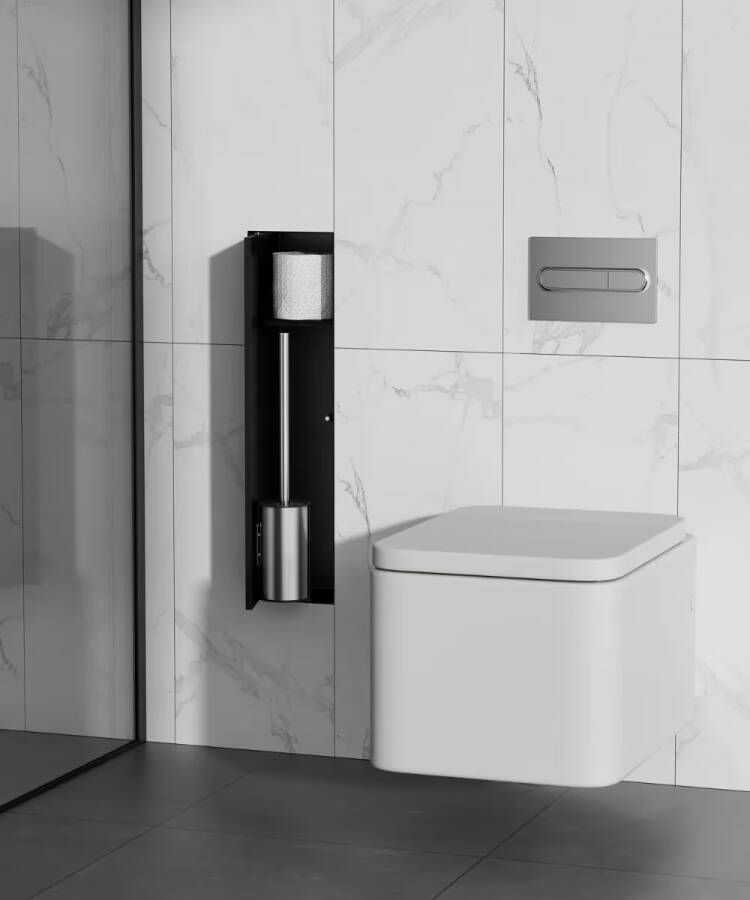 SaniClear Toiletborstelset Hide | Inbouw | Met rolhouder | Mat zwart